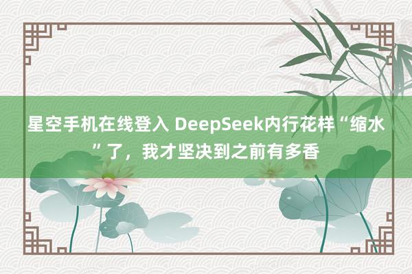 星空手机在线登入 DeepSeek内行花样“缩水”了,我才坚决到之前有多香